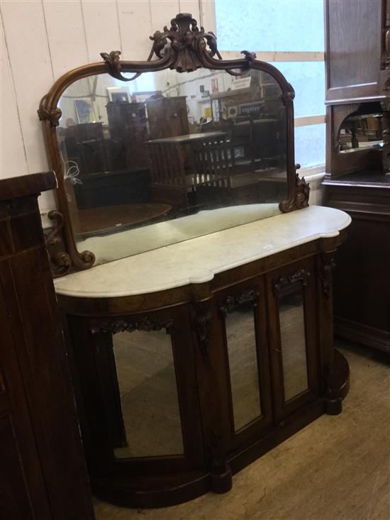 Victorian walnut marble topped side cabinet with mirror back